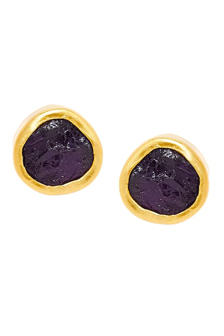 Zariin Gold Plated Stones Stud Earrings 