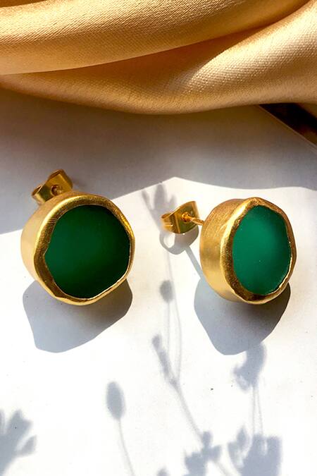Zariin_Gold Plated Stones Stud Earrings _Online_at_Aza_Fashions