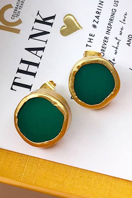 Shop_Zariin_Gold Plated Stones Stud Earrings _Online_at_Aza_Fashions