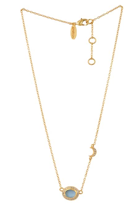 Shop Zariin Gold Plated Studded Pendant Necklace at Aza Fashions Shop_Zariin_Gold Plated Studded Pendant Necklace _at_Aza_Fashions