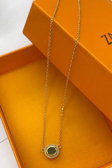 Zariin Gold Plated Studded Pendant Necklace Online at Aza Fashions Zariin_Gold Plated Studded Pendant Necklace _Online_at_Aza_Fashions