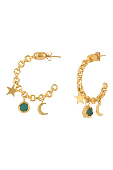 Zariin Gold Plated Stones Chain Link Drop Hoops Online at Aza Fashions Zariin_Gold Plated Stones Chain Link Drop Hoops _Online_at_Aza_Fashions