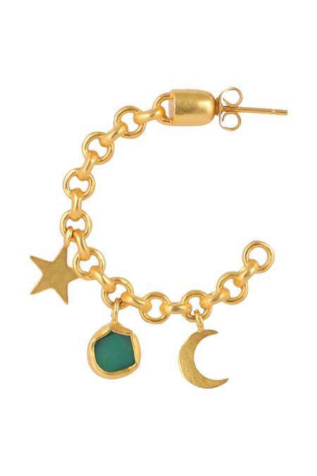 Shop Zariin Gold Plated Stones Chain Link Drop Hoops Online at Aza Fashions Shop_Zariin_Gold Plated Stones Chain Link Drop Hoops _Online_at_Aza_Fashions