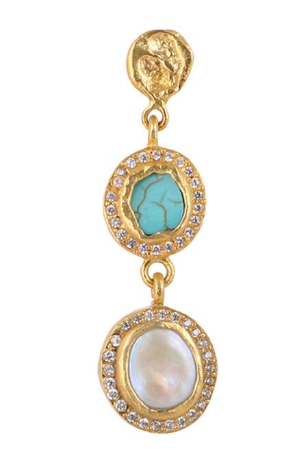 Shop Zariin Gold Plated Crystals, Pearls, Stones Tiered Studded Danglers Online at Aza Fashions Shop_Zariin_Gold Plated Crystals, Pearls, Stones Tiered Studded Danglers _Online_at_Aza_Fashions