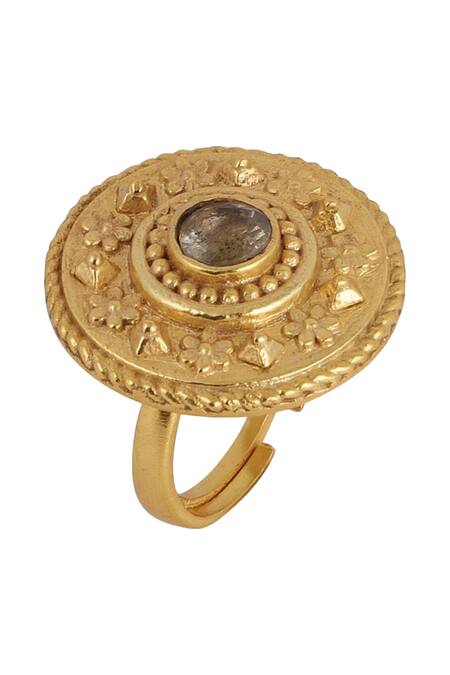 ZARIIN_22kt Studded Ring_Online_at_Aza_Fashions