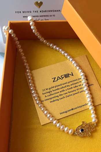 ZARIIN_Gold Plated Hamsa Pendant Necklace_Online_at_Aza_Fashions