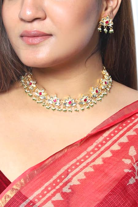 Namasya Gold Plated Pearls, Diamonds Kundan Choker Set Online at Aza Fashions Namasya_Gold Plated Pearls, Diamonds Kundan Choker Set _Online_at_Aza_Fashions