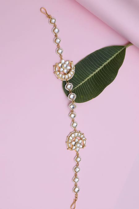 Shop Namasya Gold Beads Kundan Sheeshphool at Aza Fashions Shop_Namasya_Gold Beads Kundan Sheeshphool _at_Aza_Fashions