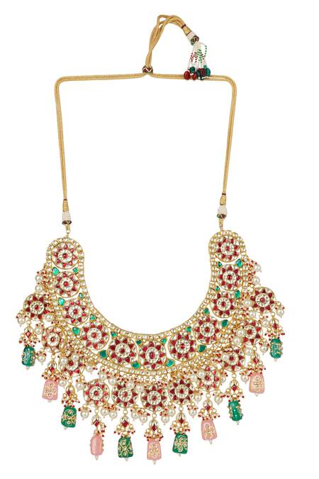 Auraa Trends_Gold Plated Pearls, Stones Kundan Necklace Set _Online_at_Aza_Fashions