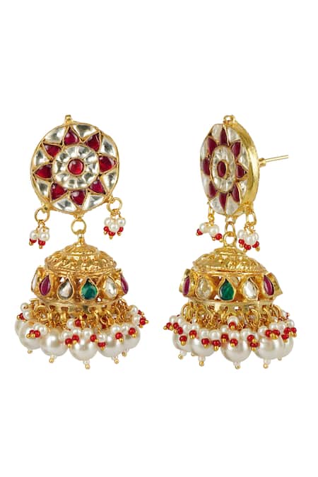 Auraa Trends_Gold Plated Pearls, Stones Kundan Necklace Set _at_Aza_Fashions