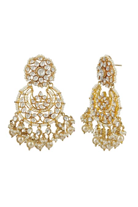 Auraa Trends_Gold Plated Pearls, Diamonds, Stones Kundan Chandbalis _Online_at_Aza_Fashions