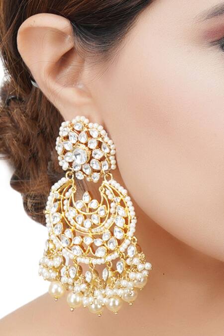 Buy_Auraa Trends_Gold Plated Pearls, Diamonds, Stones Kundan Chandbalis _Online_at_Aza_Fashions