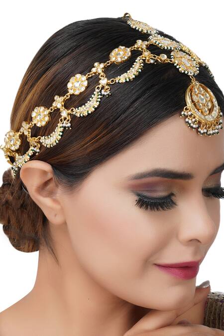 Auraa Trends_Gold Plated Kundan Mathapatti_Online_at_Aza_Fashions