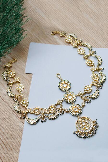 Buy_Auraa Trends_Gold Plated Kundan Mathapatti_Online_at_Aza_Fashions