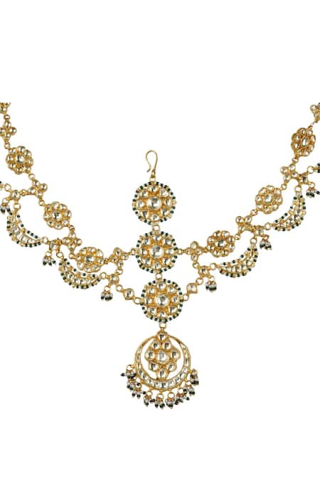 Shop_Auraa Trends_Gold Plated Kundan Mathapatti_Online_at_Aza_Fashions