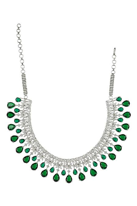 Auraa Trends_Silver Plated Diamonds, Stones Studded Necklace Set_Online_at_Aza_Fashions