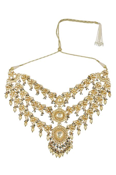 Auraa Trends_Gold Plated Pearls, Stones, Beads Kundan Layered Necklace Set_Online_at_Aza_Fashions