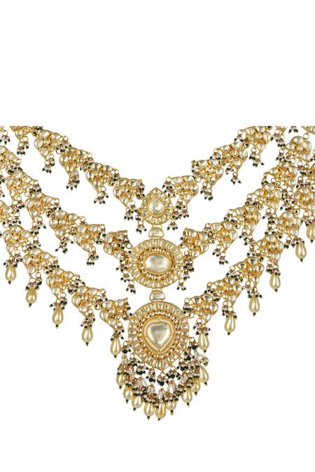 Shop_Auraa Trends_Gold Plated Pearls, Stones, Beads Kundan Layered Necklace Set_Online_at_Aza_Fashions
