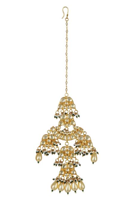 Auraa Trends_Gold Plated Pearls, Stones, Beads Kundan Layered Necklace Set_at_Aza_Fashions