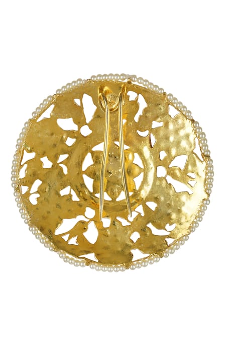 Shop_Auraa Trends_Gold Plated Pearls Hair Bun Cage With Stick_Online_at_Aza_Fashions