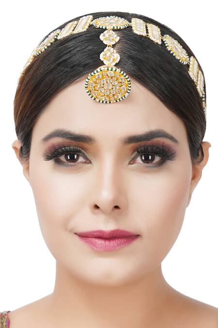 Auraa Trends Gold Plated Kundan Mathapatti Online at Aza Fashions Auraa Trends_Gold Plated Kundan Mathapatti_Online_at_Aza_Fashions