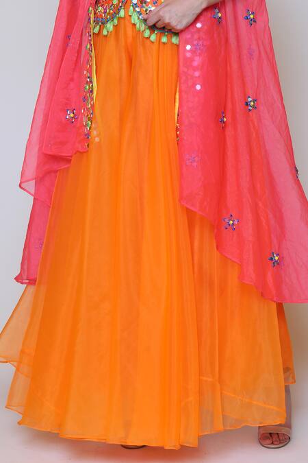 Shop Preeti S Kapoor Orange Organza, Dupion Cape Open Corset Sweetheart Embroidered And Gharara Set Online at Aza Fashions Shop_Preeti S Kapoor_Orange Organza, Dupion Cape Open Corset Sweetheart Embroidered And Gharara Set _Online_at_Aza_Fashions