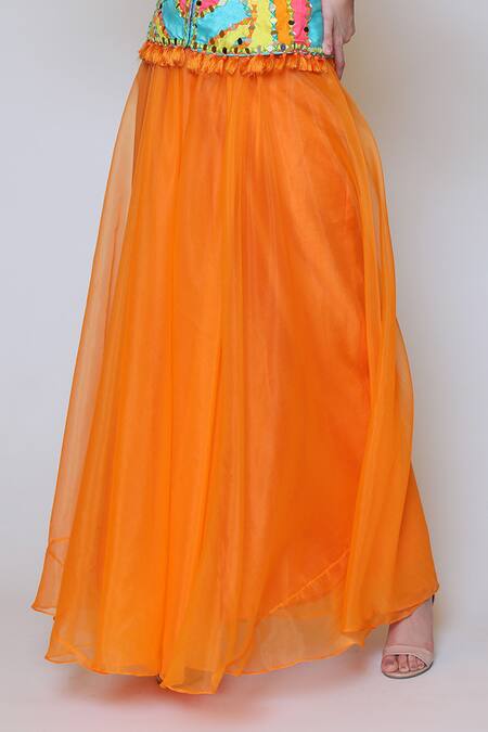 Shop_Preeti S Kapoor_Orange Organza, Dupion Round Embroidered Corset And Gharara Set_Online_at_Aza_Fashions