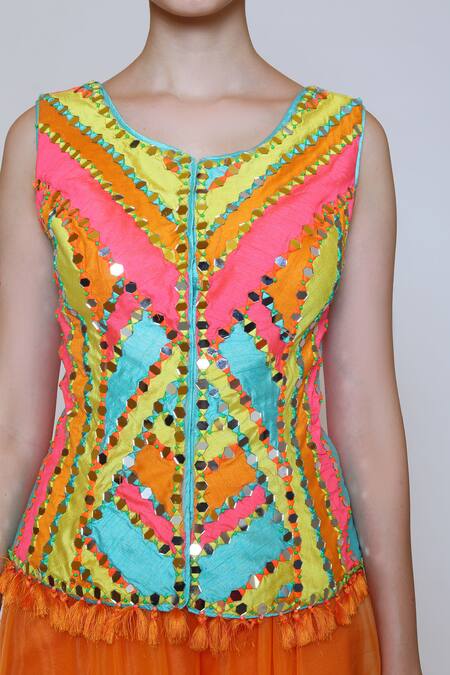 Preeti S Kapoor_Orange Organza, Dupion Round Embroidered Corset And Gharara Set_at_Aza_Fashions