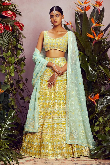 Wedding Wear Semi Stitched Mustard Yellow Organza Lehenga Choli, 2.5 Meter  at Rs 5000 in Surat