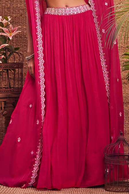 Buy_Aneesh Agarwaal_Pink Soft Organza U Neck Cape And Skirt Set _Online_at_Aza_Fashions
