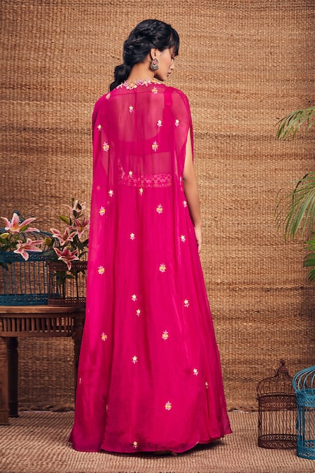 Aneesh Agarwaal Organza Cape & Skirt Set 