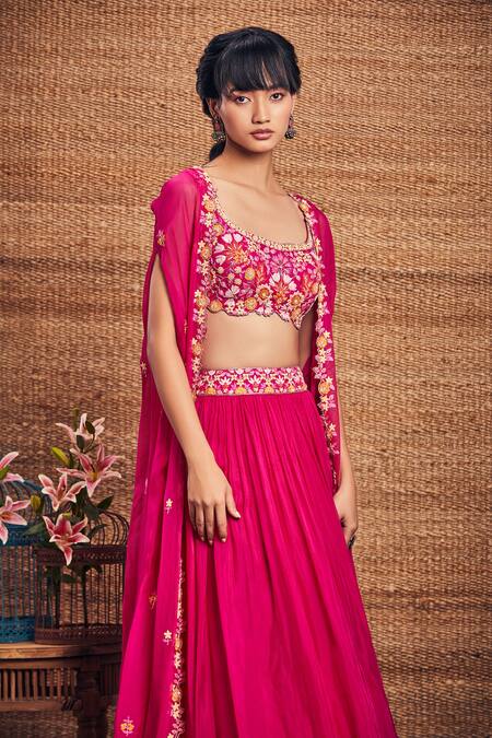 Aneesh Agarwaal_Pink Soft Organza U Neck Cape And Skirt Set _Online_at_Aza_Fashions