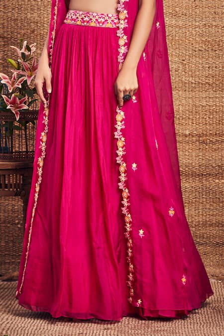Buy_Aneesh Agarwaal_Pink Soft Organza U Neck Cape And Skirt Set _Online_at_Aza_Fashions