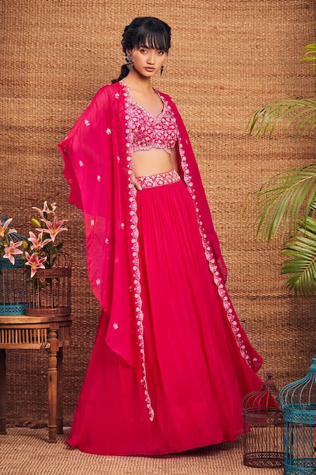 Aneesh Agarwaal Organza Cape & Skirt Set 