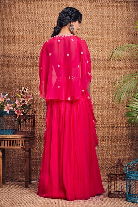 Aneesh Agarwaal Organza Cape & Skirt Set 