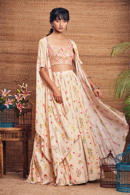 Aneesh Agarwaal Floral Print Cape & Skirt Set 