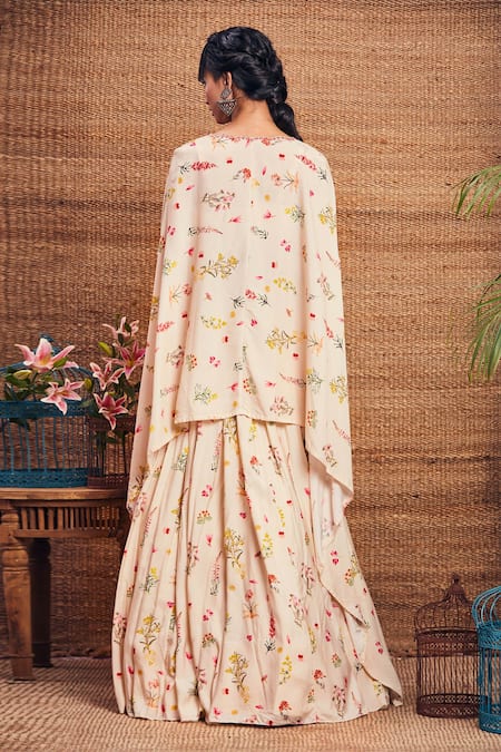 Aneesh Agarwaal Floral Print Cape & Skirt Set 