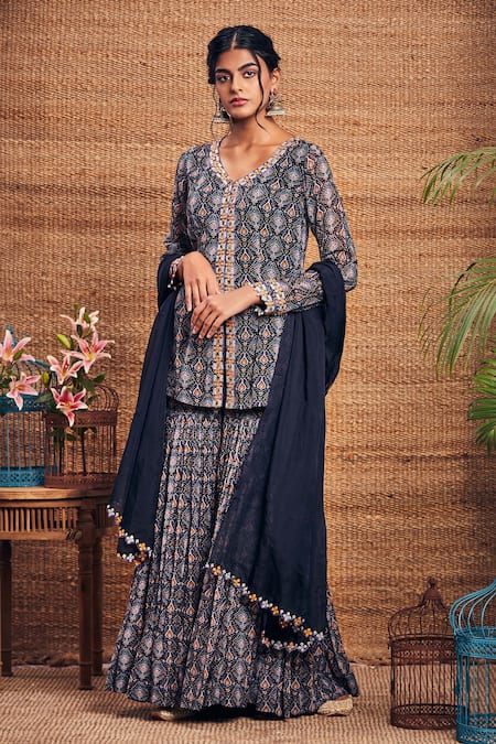 Aneesh Agarwaal Printed Kurta Gharara Set 