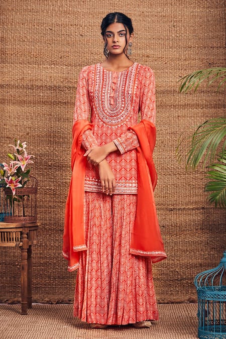 Aneesh Agarwaal Ikat Print Kurta Gharara Set 