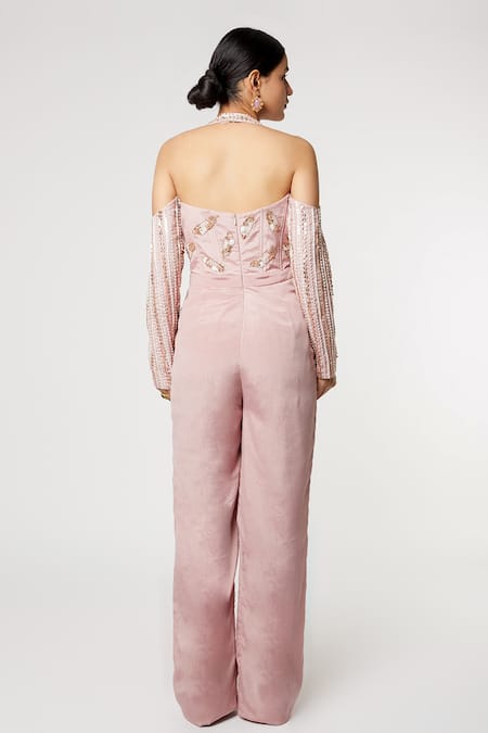 Masumi Mewawalla Embroidered Halter Jumpsuit 