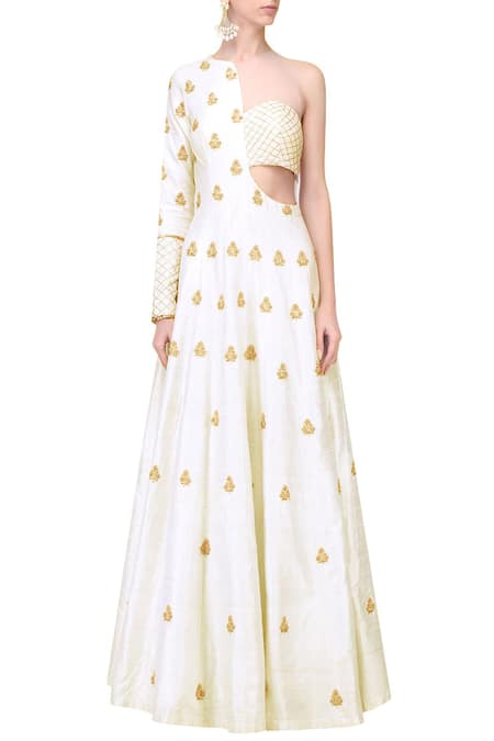 Masumi Mewawalla Embroidered Asymmetric Cutout Gown 