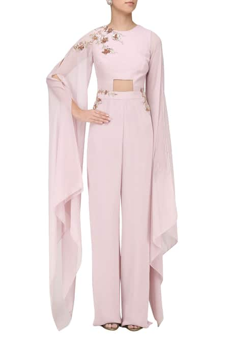 Masumi Mewawalla Embroidered Cape Sleeves Jumpsuit 