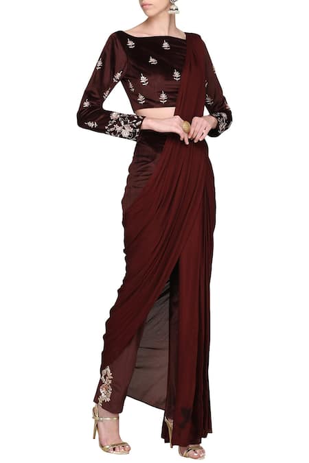 Maroon Satin Silk Saree With Blouse 266367