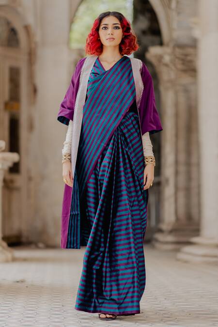 Mimamsaa_Purple Satin Silk Open Reversible Jacket_Online_at_Aza_Fashions