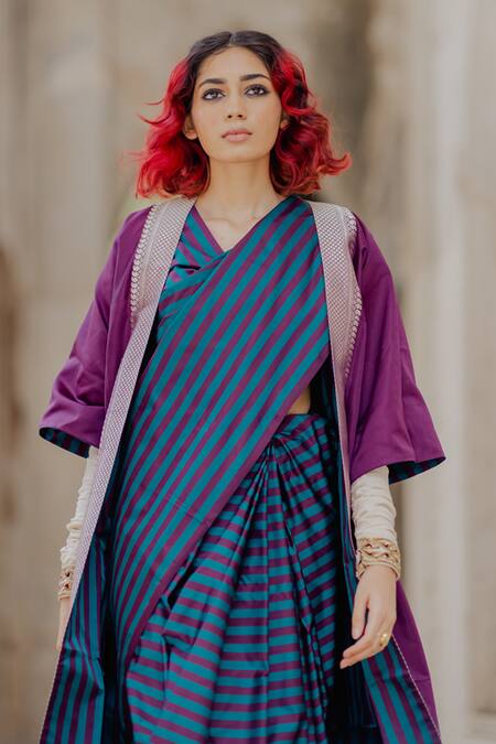 Shop_Mimamsaa_Purple Satin Silk Open Reversible Jacket_Online_at_Aza_Fashions