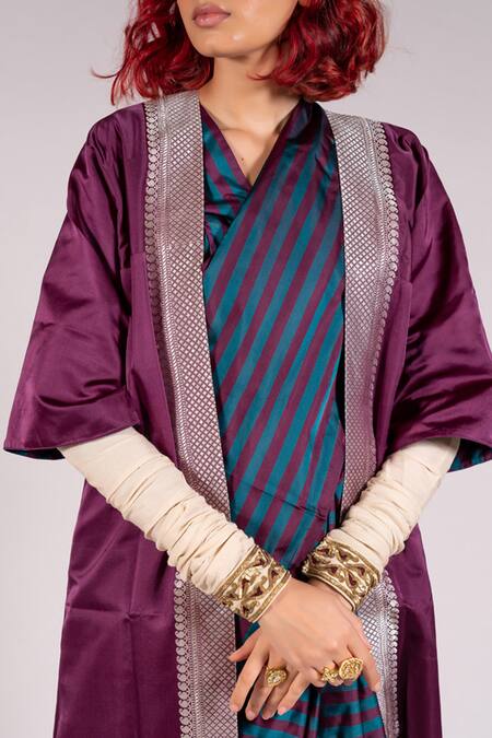 Mimamsaa_Purple Satin Silk Open Reversible Jacket_at_Aza_Fashions