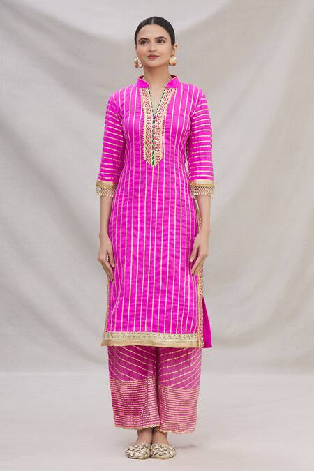 Buy Kunwarani Ritu Pink Georgette Embroidery Mandarin Collar Kurta Set Online at Aza Fashions Buy_Kunwarani Ritu_Pink Georgette Embroidery Mandarin Collar Kurta Set _Online_at_Aza_Fashions