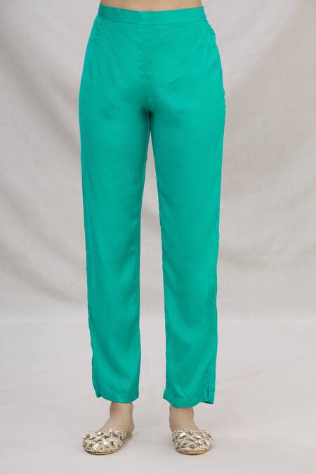 Shop Kunwarani Ritu Blue Cotton Silk Embroidery Notched Kurta Set Online at Aza Fashions Shop_Kunwarani Ritu_Blue Cotton Silk Embroidery Notched Kurta Set _Online_at_Aza_Fashions