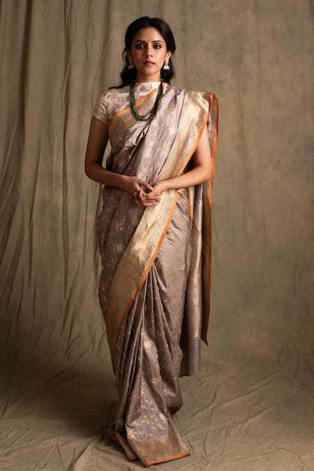 Priyanka Raajiv Grey Banarasi Silk Saree 