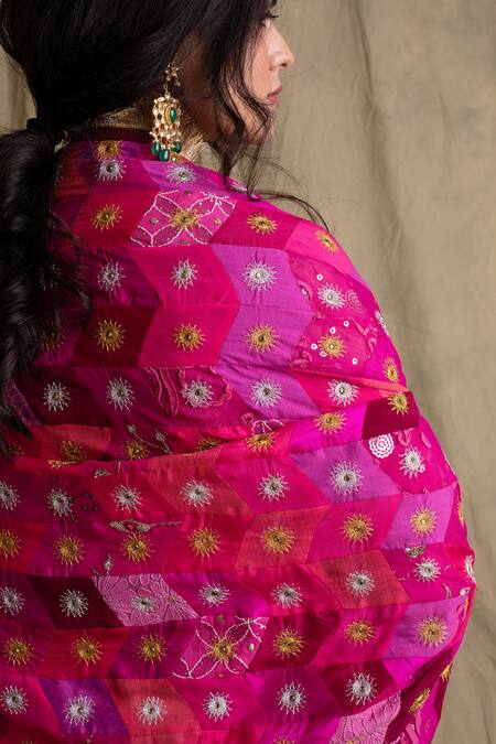 Shop_Priyanka Raajiv_Pink Silk, Cotton, Banarasi Dupatta _Online_at_Aza_Fashions